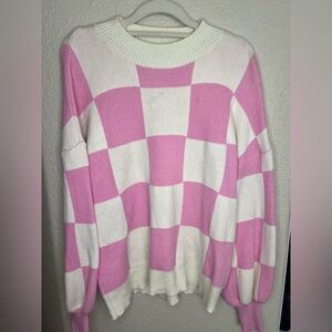 Pink and White Checkered Sweater